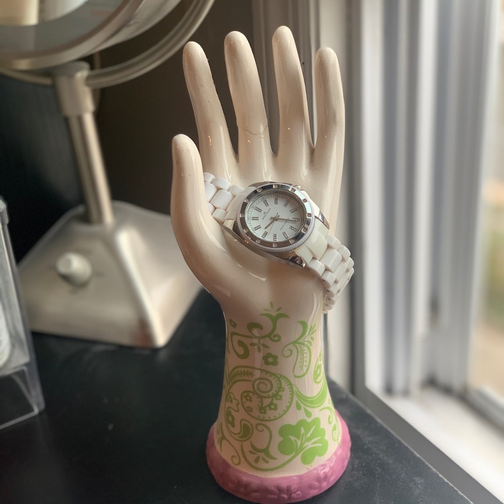 ANNE KLEIN SILVER SWAROVSKI CRYSTAL WHITE WATCH